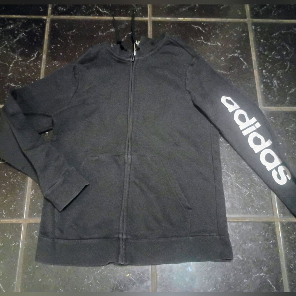 adidas black zip up Hoodie W/adidas logo on the side arm